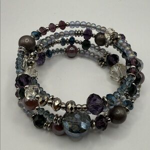 Vintage Chico’s Silver Tone Gray Beaded Large Cuff Statement Bracelet